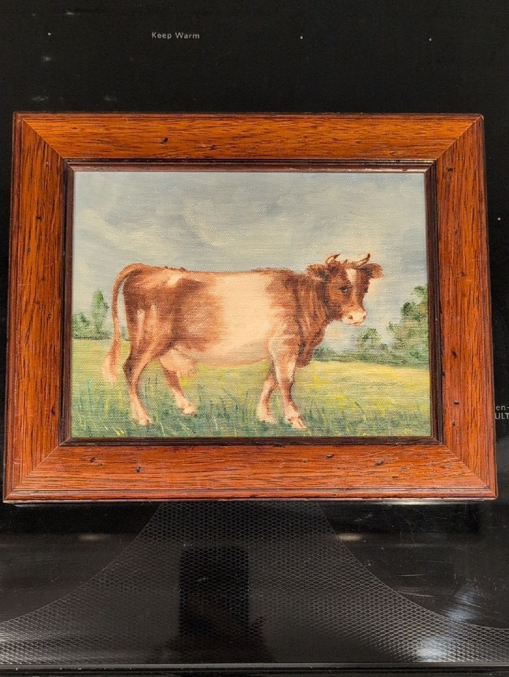 Framed Original Art Rustic Cow Wall Hanging Picture Vintage Farm Cottage Ranch